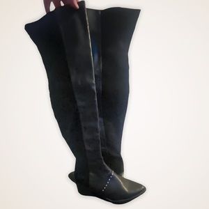 OTK black leather/suede boots w studded toe